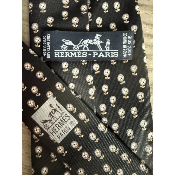 HERMÈS Other - Hermès Paris Silk Tie Black Micro Pattern Novelty Print Made in France
